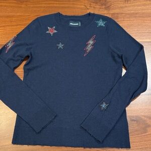 ZADIG & VOLTAIRE Miss CP Star and bolts 100%  Cashmere Sweater Sz M